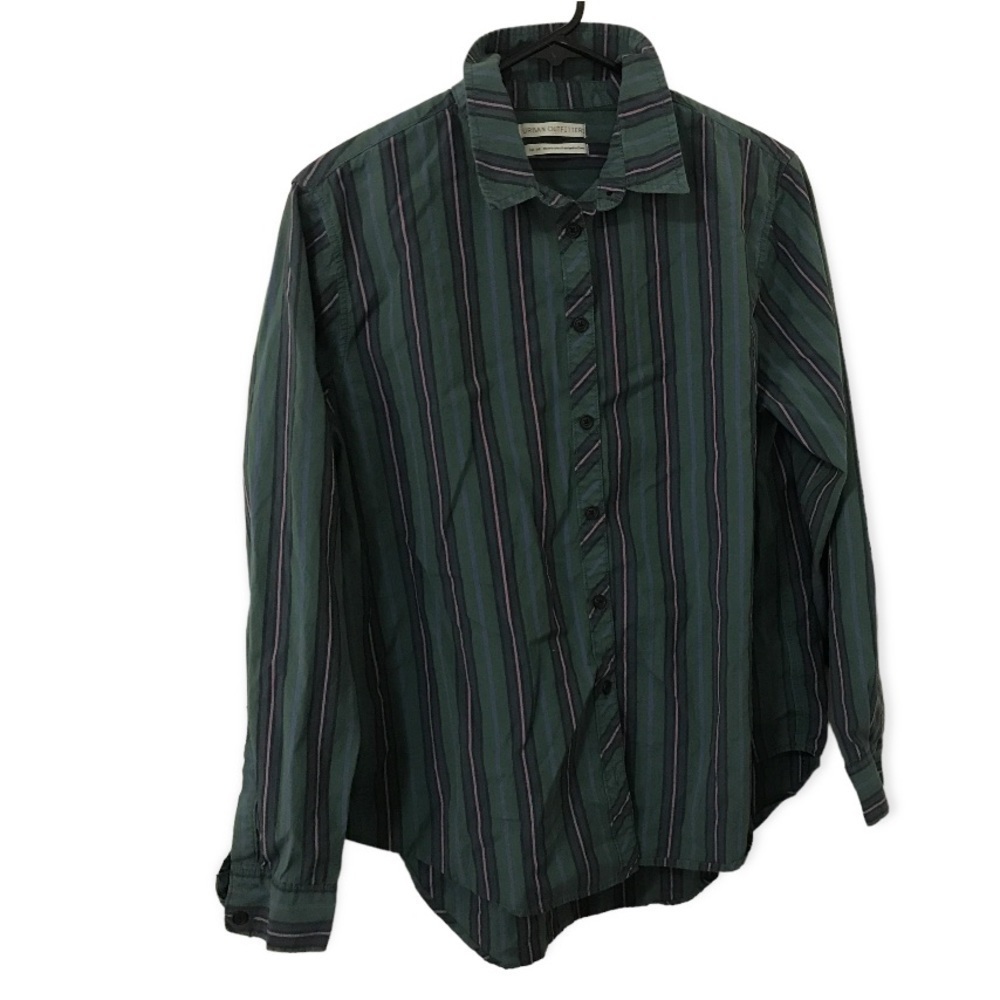 3/$15 Urban outfitters green blue stripe long sleeve button down shirt